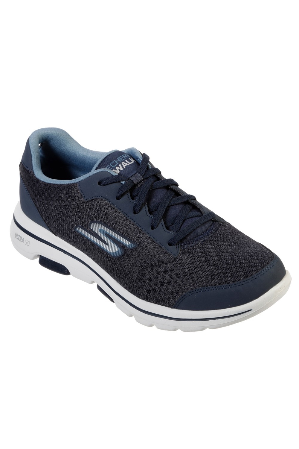 Pantofi pentru mers indelungat, Barbati, Skechers, go walk 5 - qualify, Gri-Negru, Albastru