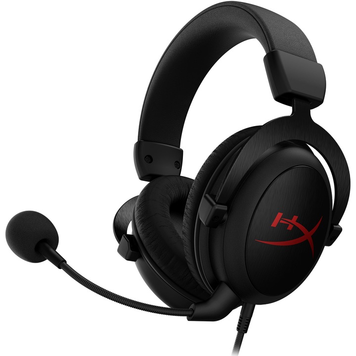 Casti gaming HyperX Cloud Core, DTS Headphone:X Spatial Audio PC si Xbox, conectori USB/3,5mm, microfon detasabil cu noise cancelling, multiplatforma, negru