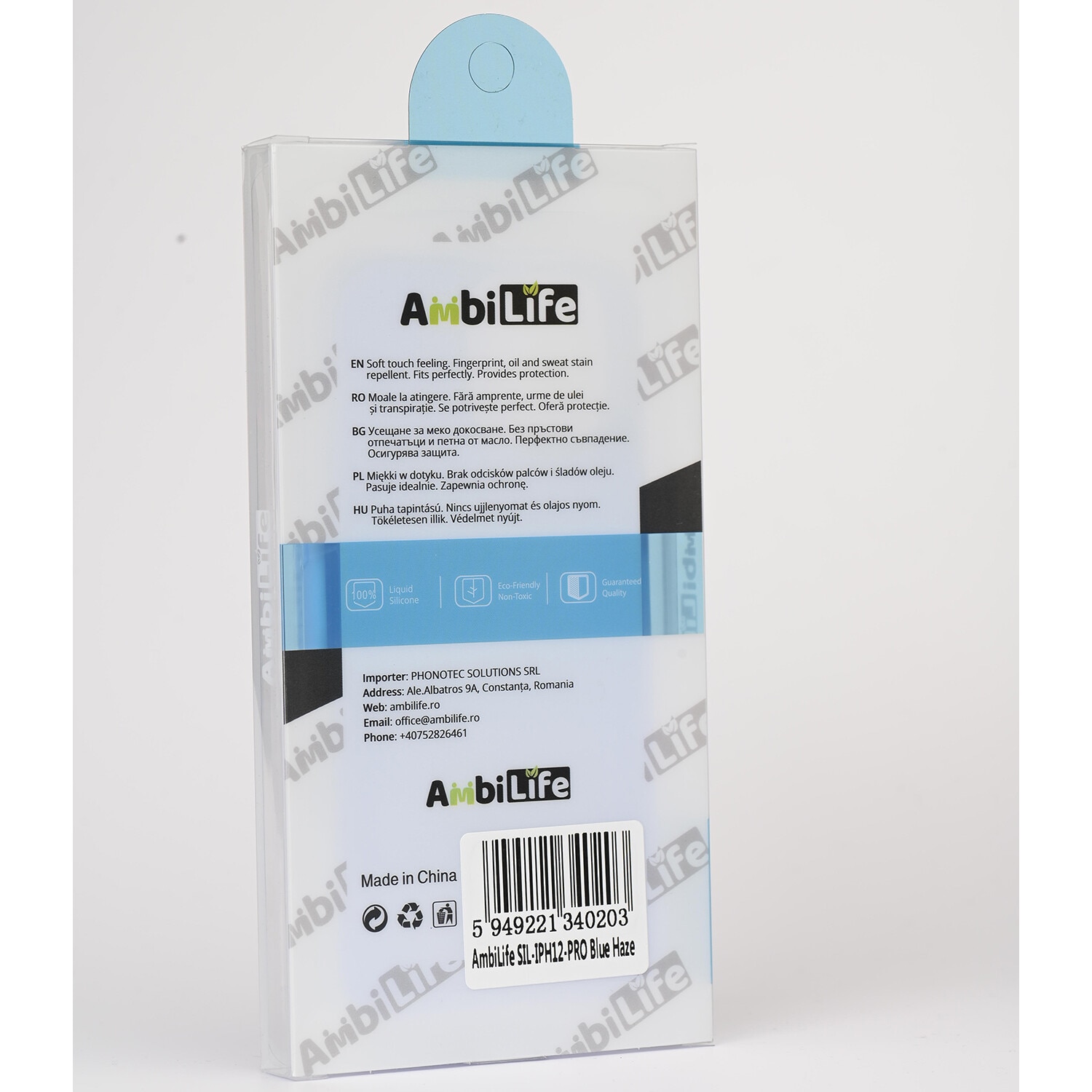 Husa pentru iPhone 12 si iPhone 12 Pro Ambilife de silicon ranforsat Blue Haze, Bleu