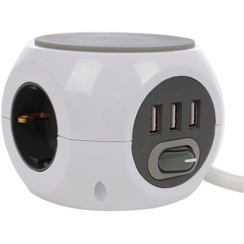 Prelungitor tip cub, Unitec, 3 prize + 3 USB/ 2.4 A, cablu 1,4 m Prelungitor tip cub, Unitec, 3 prize + 3 USB/ 2.4 A, cablu 1,4 m