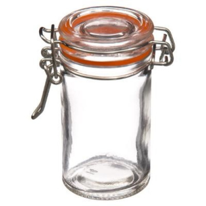 Set recipiente ermetice de depozitare din sticla, cu capac, H 8cm, capacitate 60 ml, 10 buc, JJA 146691