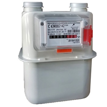 Contor de gaz, tip G4, debit maxim 6 mc/h, 110mm intre axe, conectori 1.1/4 Contor de gaz, tip G4, debit maxim 6 mc/h, 110mm intre axe, conectori 1.1/4