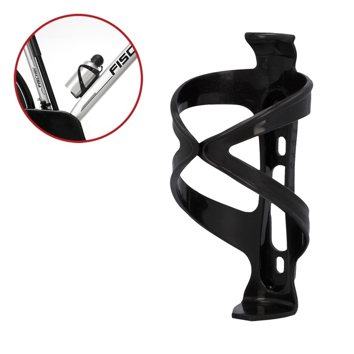 Стойка за велосипед Easy, Fischer, за бутилка за вода, предно отваряне, пластмаса, черна