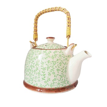Ceainic ceramica Francis Teapot 800ml, Alb / verde, Maner bambus Ceainic ceramica Francis Teapot 800ml, Alb / verde, Maner bambus
