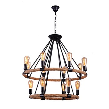 Lustra Vintage Retro style cu Franghie cu 6 brate din sfoara si pendule metalice 8766-102 Lustra Vintage Retro style cu Franghie cu 6 brate din sfoara si pendule metalice 8766-102