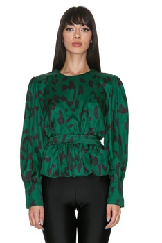 Camasa eleganta de dama, cambrata, cu cordon in talie, CuAnna, Verde/Negru, M Camasa eleganta de dama, cambrata, cu cordon in talie, CuAnna, Verde/Negru, M