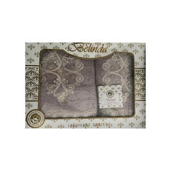Set Belinda de 2 prosoape , cu doua fete , model jacquart , culoare gri Set Belinda de 2 prosoape , cu doua fete , model jacquart , culoare gri