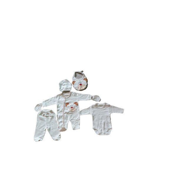 Set hainute 6 piese pentru bebe, imprimeu ursulet, 0-3 luni, bumbac