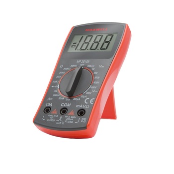 Multimetru digital de uz general Maxwell, cu ecran LCD si avertizare sonora, rosu/negru Multimetru digital de uz general Maxwell, cu ecran LCD si avertizare sonora, rosu/negru