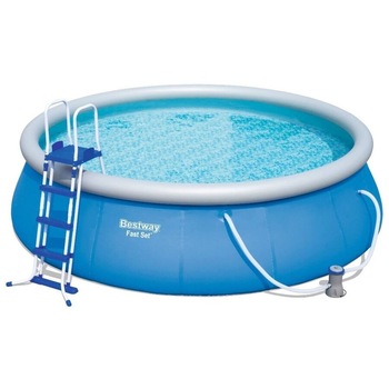 Piscina supraterana cu inel superior gonflabil, scara cu manere, pompa de filtrare, pereti cu 3 straturi PVC si poliester, 457 cm x 122 cm Piscina supraterana cu inel superior gonflabil, scara cu manere, pompa de filtrare, pereti cu 3 straturi PVC si poliester, 457 cm x 122 cm