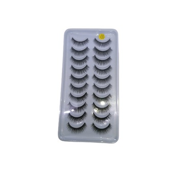 Set 10 perechi gene false 3D tip banda din par de nurca (cu adeziv inclus) #129 Set 10 perechi gene false 3D tip banda din par de nurca (cu adeziv inclus) #129