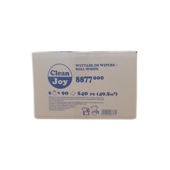 Clean Joy tisztítókendők, Wettask DS-hez, oldószerekhez és fertőtlenítőszerekhez, fehér, 6 tekercs dobozban