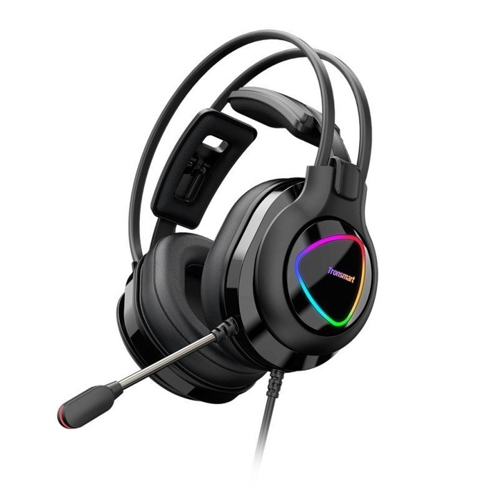 Casti Gaming Tronsmart Glary Alpha RGB, Cu Microfon Si Telecomanda, 3.5 Mm, Negre