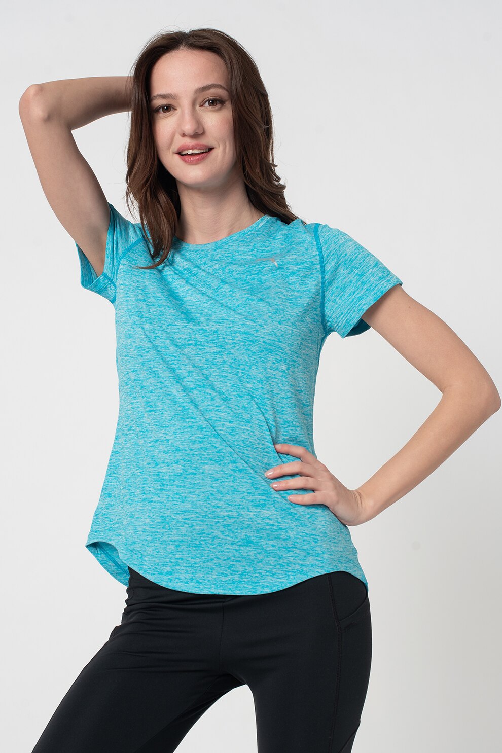 Puma, Tricou cu dryCELL si decolteu la baza gatului, pentru fitness, Turcoaz
