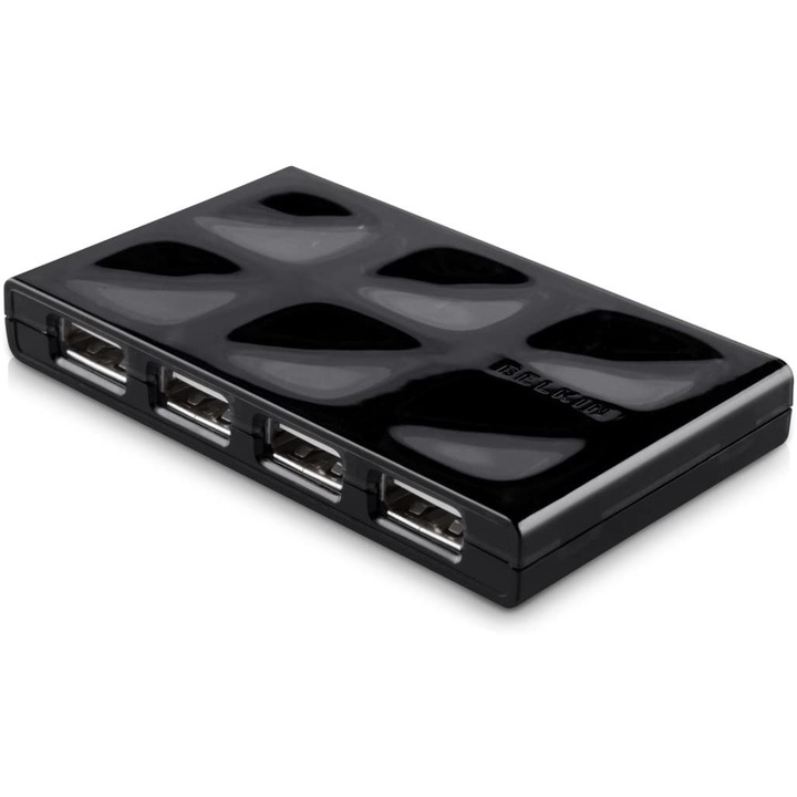USB-A хъб Belkin със 7 портов за компютри и лаптопи USB 2.0, Черен