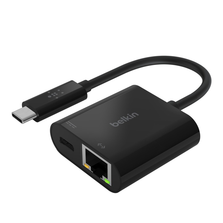 Адаптер Belkin USB-C to Ethernet + Charge Adapter, Черен