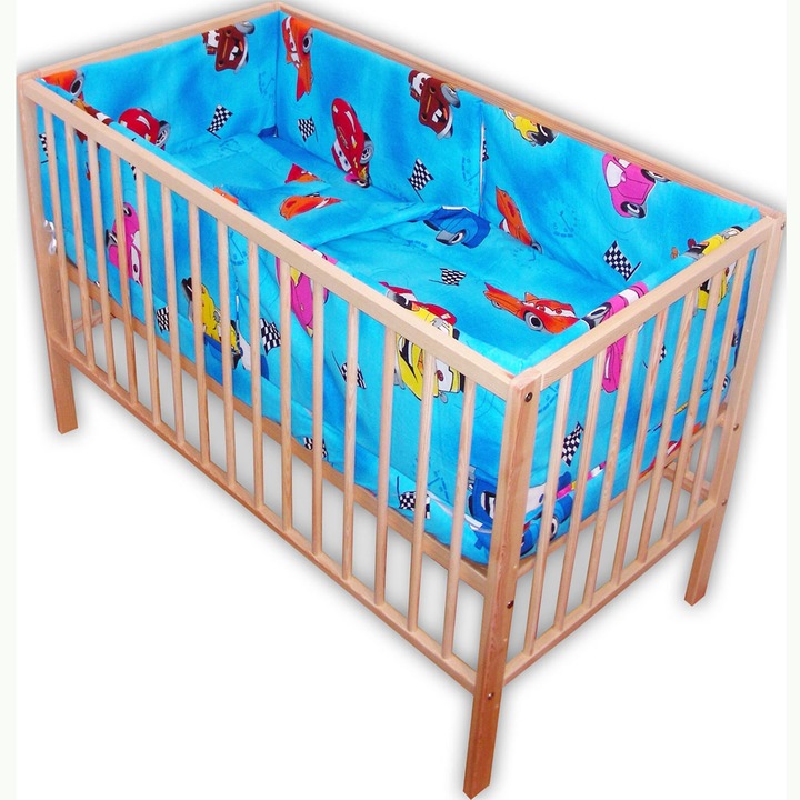 Lenjerie patut bebe cu 5 piese Masinute albastru 140 x 70 cm