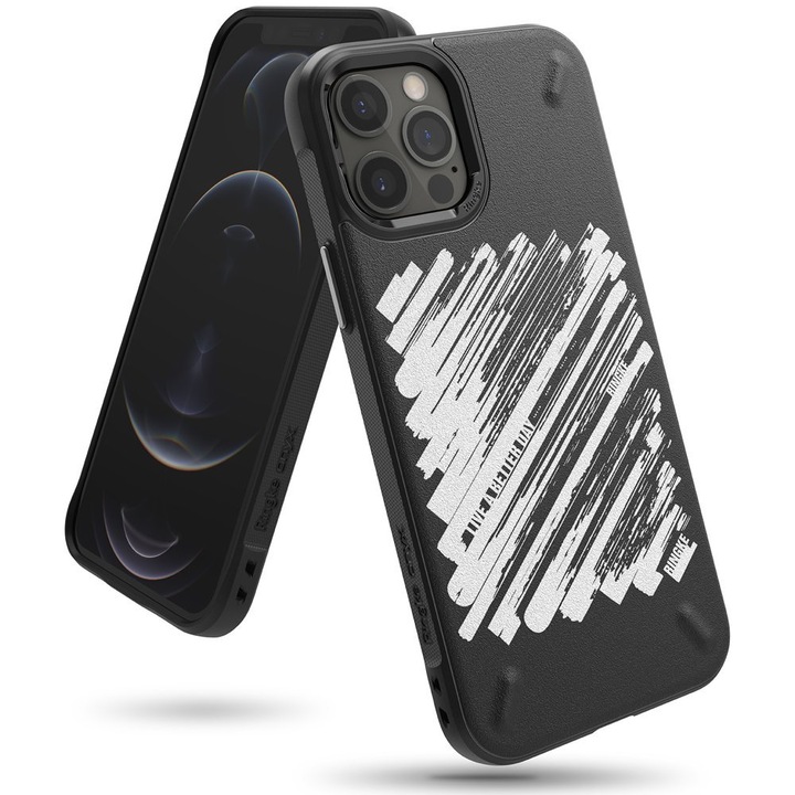 Apple iPhone 12 / 12 Pro Ringke Onyx Design egyedi mintás ütésálló hátlap tok, Fekete/Paint