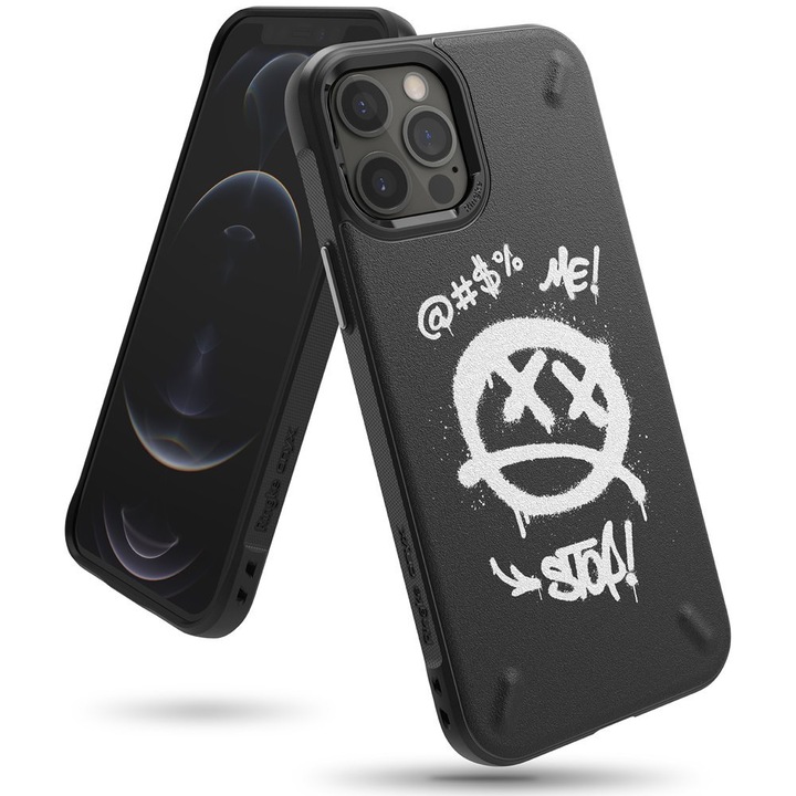 Apple iPhone 12 / 12 Pro Ringke Onyx Design egyedi mintás ütésálló hátlap tok, Fekete/Graffiti
