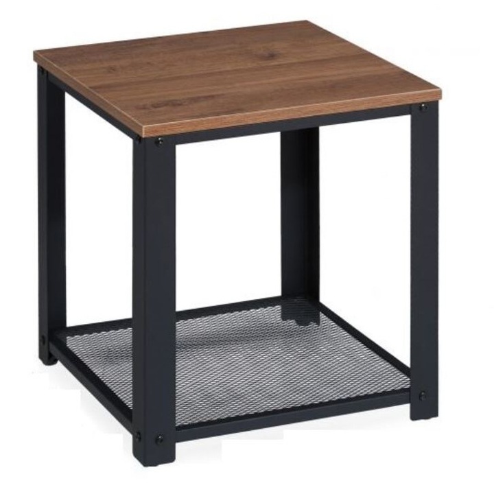 Masuta cafea industriala / Noptiera RelaxDays, cu raft, negru/natur cu cadru din otel si blat din PAL, 44 x 40 x 40 cm