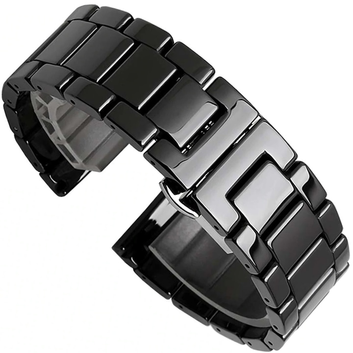 Curea ceas ceramica ZAFIT™ 20mm, compatibila cu Samsung Galaxy Watch/Samsung Gear S3, Huawei Watch GT 2 (42mm), Negru lucios
