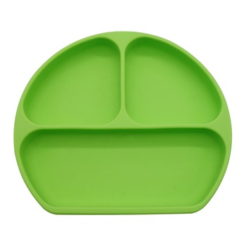 Farfurie silicon alimentar bebelusi, cu ventuza, compatibila cuptor, fara BPA. verde