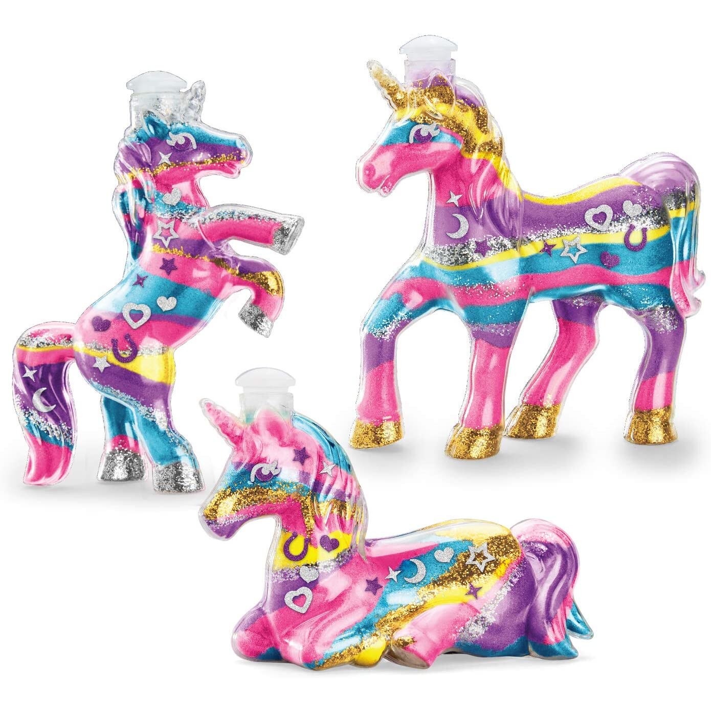 Set nisip stratificat pe culori si modele unicorn si autocolant, pentru fete, ATS + 3 ani