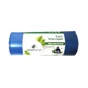 Saci menajeri, Ecofriend, albastru, 15 bucati, 60 l Saci menajeri, Ecofriend, albastru, 15 bucati, 60 l