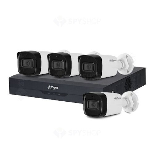 Sistem supraveghere exterior Dahua 4 camere, 4 MP, IR 80 m, 3.6 mm, microfon + HDD + accesorii montaj