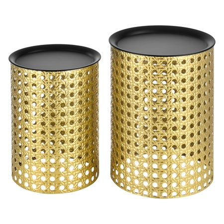 Set doua masute cafea Theux, en.casa, metal, negru/auriu, masuri diferite cu blat detasabil