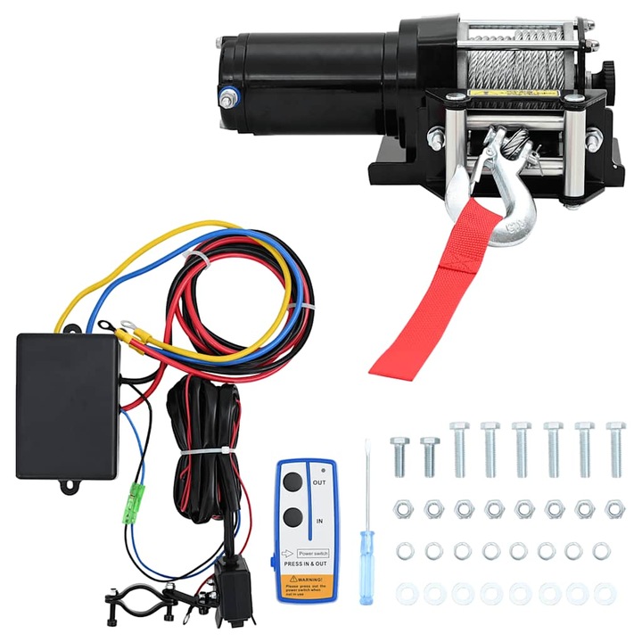 Електрическа лебедка vidaXL, капацитет 1360 кг, 12 V, 8.05 kg