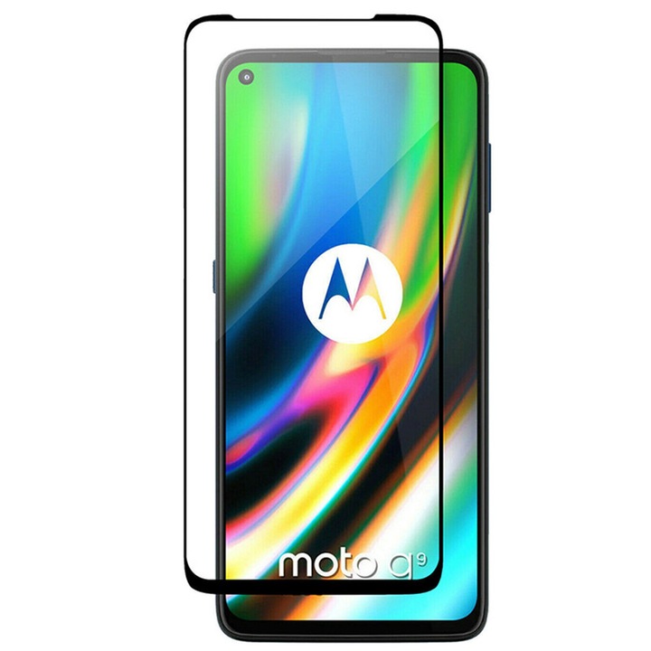 Стъклен протектор 5D Full Glue за Motorola Moto G9 Plus, Черен