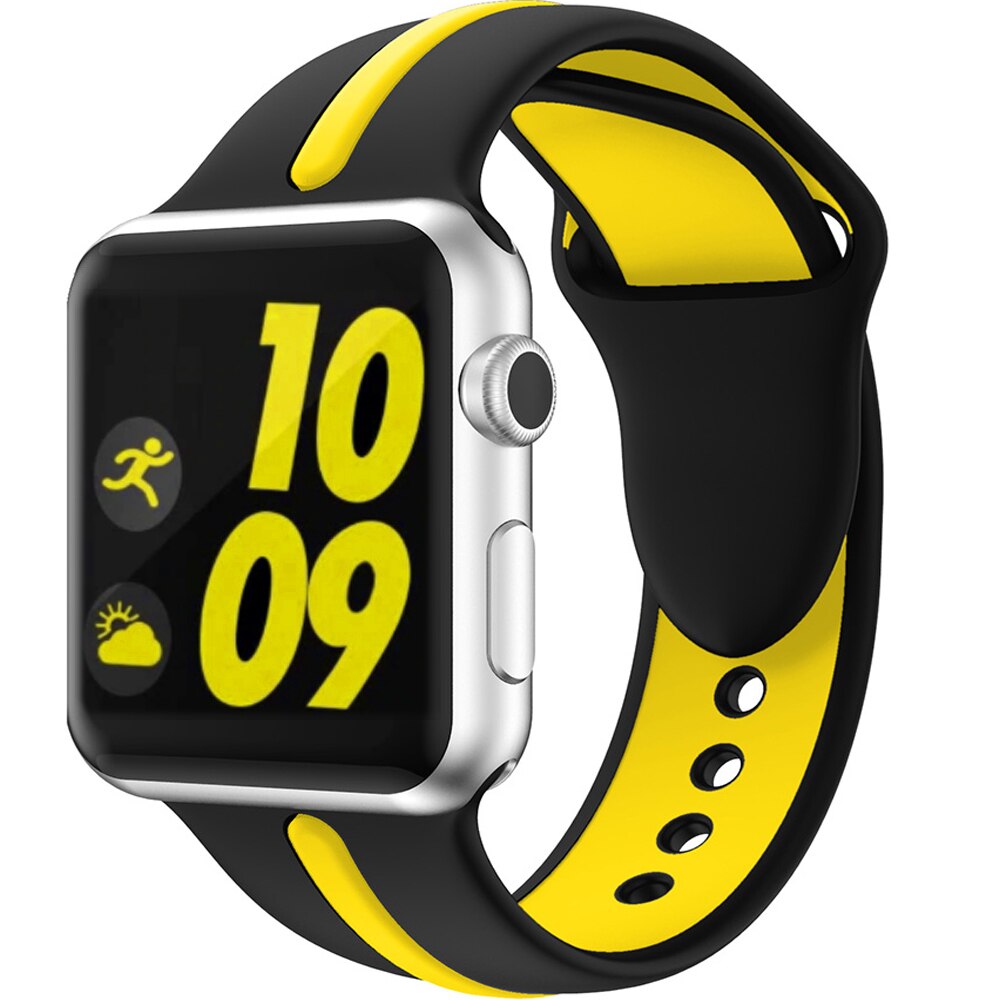 Curea silicon ZAFIT™, compatibila cu Apple Watch 6/5/4/3/2/1, Display 40 mm, Nike+, Sport, Negru/Galben CS02