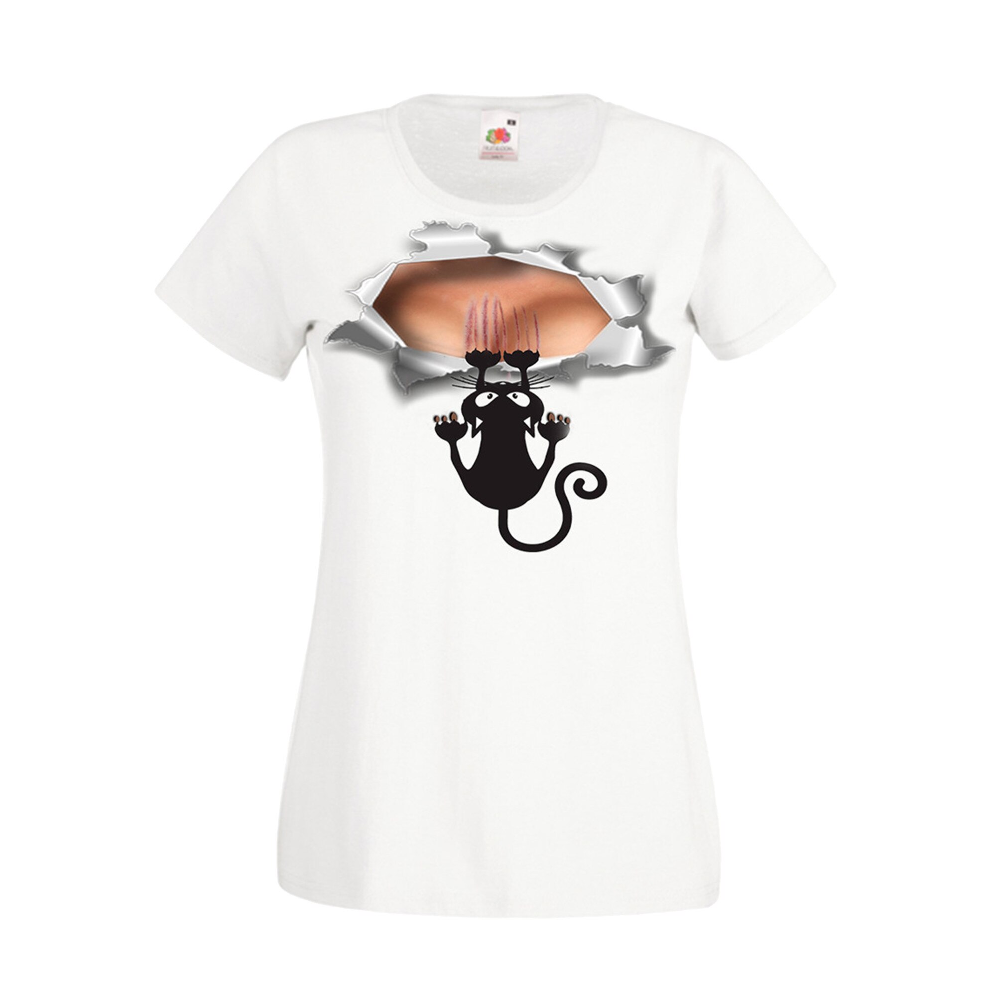 Tricou dama personalizat Fruit of the loom, alb, pisica, M