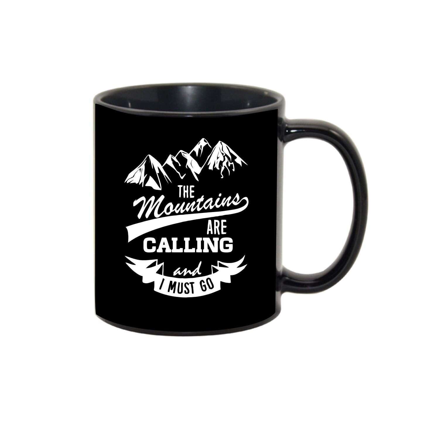 Cana personalizata Mountains Are Calling,ceramica neagra, 330ml