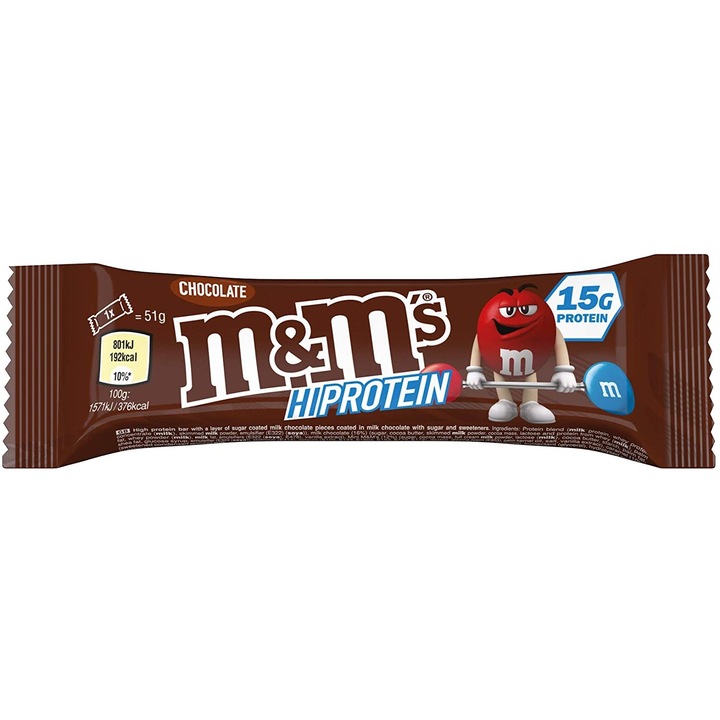 Baton proteic M&M's Hi Protein Bar Chocolate 51 g