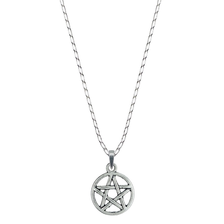 Ezüst nyaklánc, egyedi pentagram medállal, Ezüstszín
