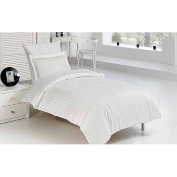 Lenjerie de pat hotelier damasc gros, 3 piese, Ralex Pucioasa, bumbac 100% dunga de 1 cm, Alb Lenjerie de pat hotelier damasc gros, 3 piese, Ralex Pucioasa, bumbac 100% dunga de 1 cm, Alb