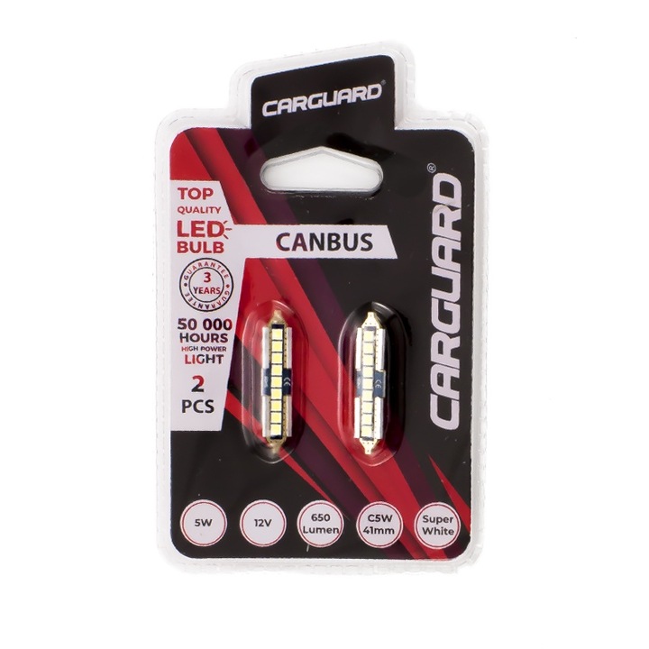 Комплект от 2 LED крушки за вътрешно/багажно осветление, Напрежение 12V, Мощност 5W, Цвят Бял