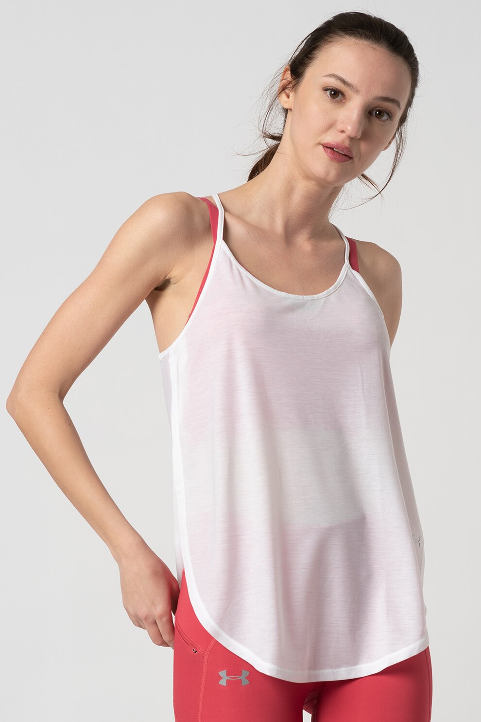Under Armour, Top lejer cu decupaj, pentru fitness Breathe, Alb