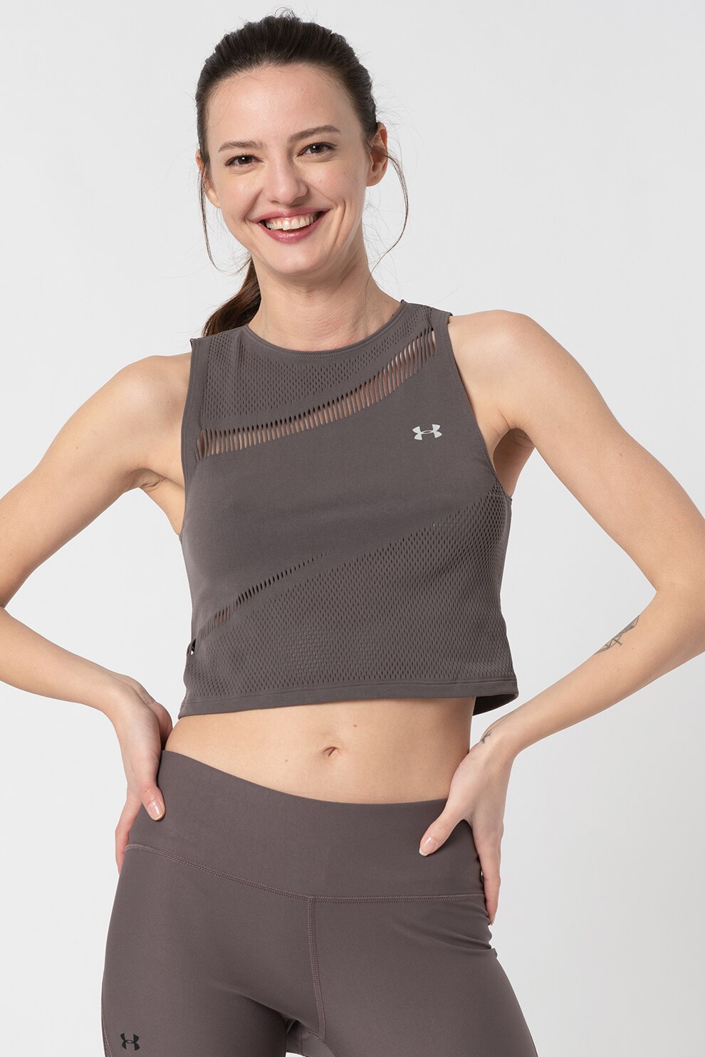 Under Armour, Top crop, pentru fitness Warrior, Lila prafuit