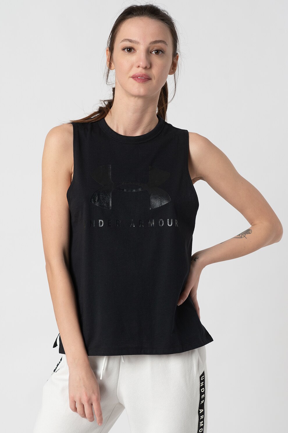 Under Armour, Top cu imprimeu logo pentru fitness, Negru