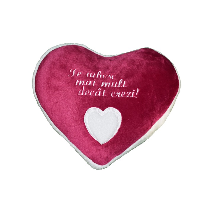 Perna Inimioara ”Te iubesc mai mult decat crezi !”, ciclam, 40x42 cm, material flanelfleece