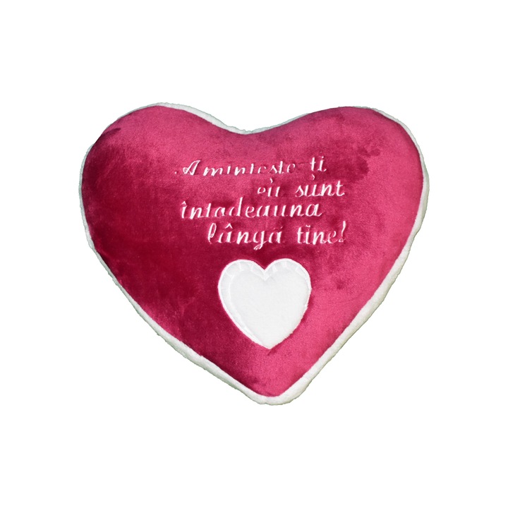Perna Inimioara ”Aminteste-ti eu sunt intotdeauna langa tine!”, ciclam, 40x42 cm, material flanelfleece