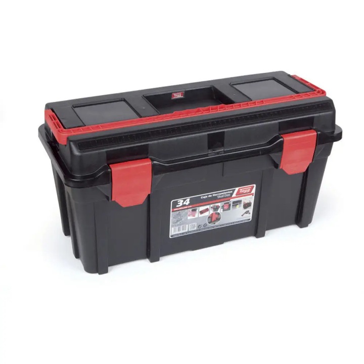 Cutie de scule detasabila Tayg 34 , Catarama , Cu un maner si capace organizatoare,Negru - Rosu, Plastic, 285 x 290 x 580 mm