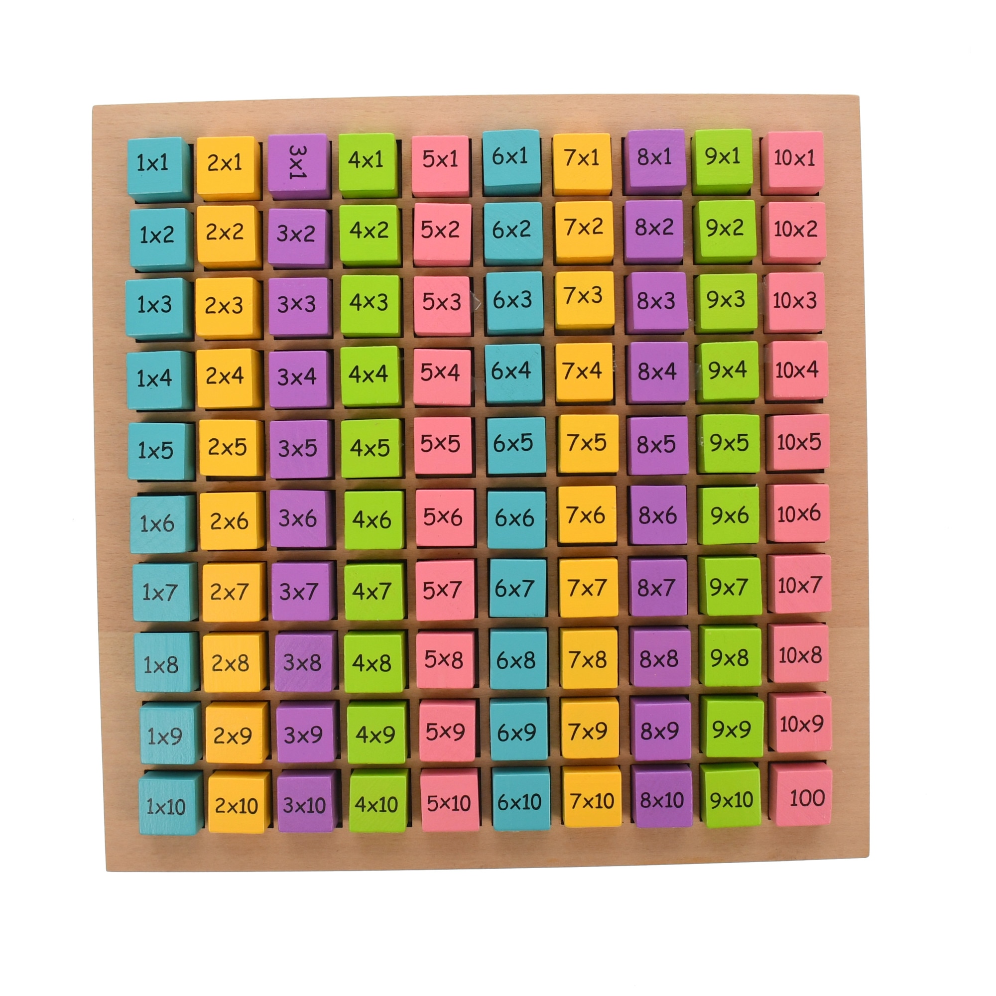 Tablita din lemn, cu numere si inmultire, 100 de piese, multicolor - 3331014L