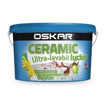 Vopsea ultralavabila interior, Oskar Ceramic lucios, alba, 8.5 L Vopsea ultralavabila interior, Oskar Ceramic lucios, alba, 8.5 L