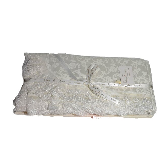 Set de lux cuvertura jacquard + cearceaf pat + 4 fete perna, Miranda Ecru