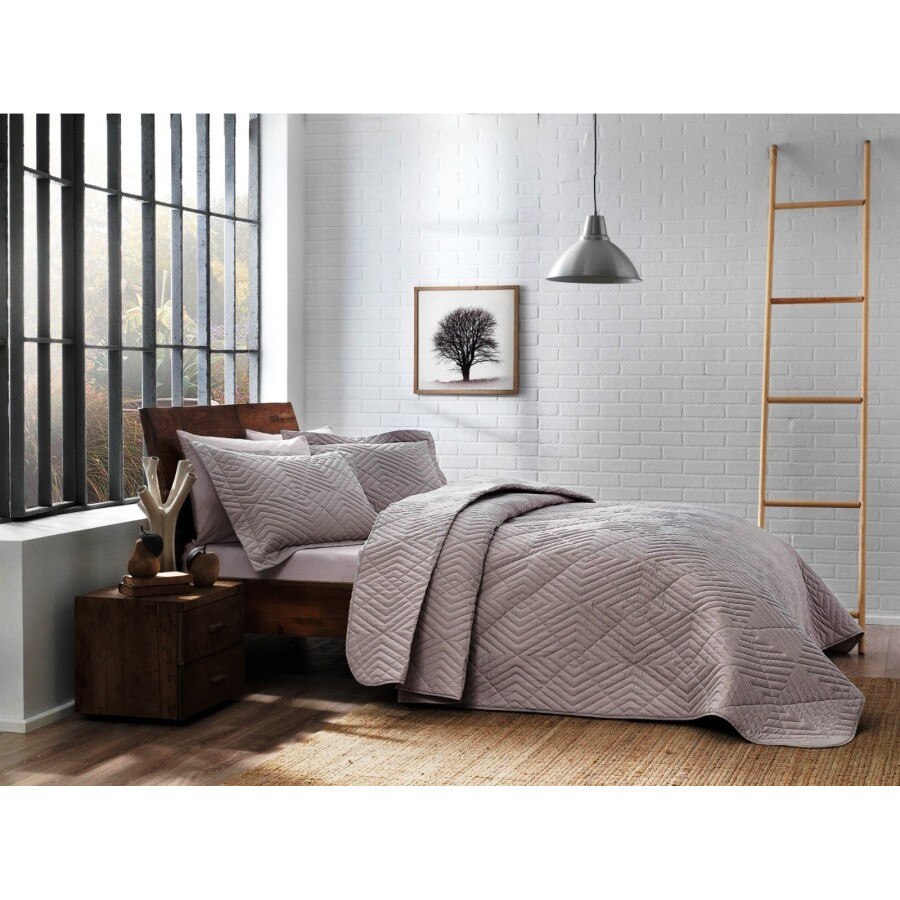 Set de lux cuvertura matlasata +2 fete de perna poliester XXL, 3 piese, TAC, Mono Gri