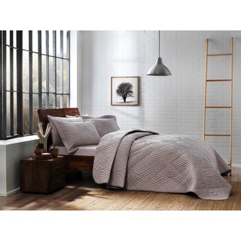 Set de lux cuvertura matlasata +2 fete de perna poliester XXL, 3 piese, TAC, Mono Gri Set de lux cuvertura matlasata +2 fete de perna poliester XXL, 3 piese, TAC, Mono Gri